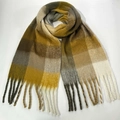 Thick winter scarf with yellow, grey, and beige plaid pattern and tassel details - 5# (Yellow Grey Beige Plaid)