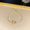 Exquisite gold-plated butterfly bracelet featuring sparkling zircon stones and adjustable bolo clasp - Gold Butterfly Zirconia Bracelet (GM3227)