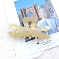 Pearlescent cream marble acetate hair claw clip displayed on a magazine background - Pearlescent Beige (C20-2-16)