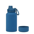Deep blue matte stainless steel vacuum water bottle with carry loop and silicone base - 650ml / Lake Blue - Sport