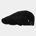 Détail de la casquette gavroche noire avec motif jacquard et boucle en bronze - Réglable / Noir