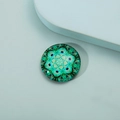 Detail of round crystal glass fridge magnet with green and blue peacock mandala pattern - Style 8/Peacock Feather Pattern