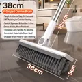 Grey and white V-shape floor scrub brush with long handle and 38cm rotatable head - 105cm Thickened Pole + 38cm Enlarged Head