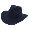 Detailed top view of navy blue knitted fedora hat featuring a ribbed roll-up brim - Navy Blue