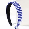 Blue and white beaded sponge headband with wide brim for a boho chic style look - White Blue