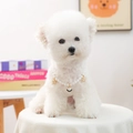 Elegant pet pearl necklace with golden starfish and seashell charms on a white puppy - Porcelain White Pearl Shell Starfish Necklace