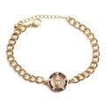 Gold-plated religious chain bracelet with colorful zircon Virgin Mary medal pendant - CB00141-Round Radiant Border Multicolor Zircon
