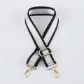 Adjustable black and silver striped canvas shoulder strap with gold metal buckles - A19 Stripe Silver Silk