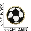 Detailed dimension view of 2.6 inch soccer ball chenille embroidery patch with gold glitter - Football Style (Size 7) / Black White and Gold