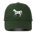 Close-up of the horse and heart embroidery on the dark green cotton baseball cap - Adjustable / Army Green