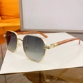 Gafas de sol retro con montura dorada, lentes grises degradadas y patillas de madera veteada - Marco Dorado Lente Doble Verde