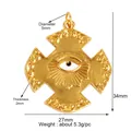 Golden cross pendant with mystic evil eye design and ornate embossed scrollwork detail - L249064-Gold Cross Evil Eye