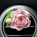 Pink peony car air vent clip diffuser with realistic floral texture and green leaves - Unscented / Pink