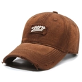 Vintage brown washed denim baseball cap with Lero embroidery and distressed ripped brim - Lero Embroidery / Coffee