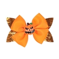 Fermaglio per capelli Halloween con fiocco arancione, zucca e glitter per bambine - 5# Zucca con Paillettes Arancione