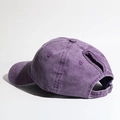 Purple washed cotton ponytail baseball cap with back opening and adjustable metal buckle - Adjustable / Purple