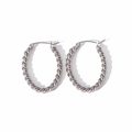 Polished silver twisted rope hoop earrings made of titanium steel with a sleek C-shaped design - Silver Twisted Oval Style (TE6049-S)