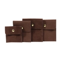 Dark brown suede jewelry pouches with gold snap buttons in four graduated sizes - Small / Brown