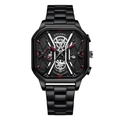 Orologio al quarzo da uomo YOLAKO con grande quadrante nero, cinturino e calendario - Cassa Nera Ago Rosso (Cinturino in Acciaio)