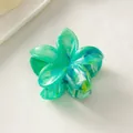 Gradient emerald green and white flower hair claw clip with marble finish - Jade Green [8cm Large]