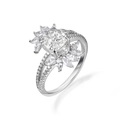 Macro detail of S925 silver ring featuring cushion cut stone and marquise floral petals - US 5 / Clear Cushion Gem