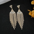 Elegant gold long tassel earrings with sparkling rhinestones for party and prom wear - Gold Inverted Triangle Fan Tassel (537)