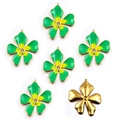 Golden flower charms set with green and yellow enamel and small rhinestones for DIY jewelry - Flower No.9 / 33x39mm / Green