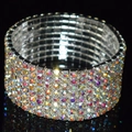 Sparkling wide multi-layer bridal stretch bracelet with colorful rhinestones on silver metal - 8 Row Silver AB Rhinestone Bracelet