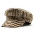 Close-up of houndstooth newsboy cap showing detailed brown and black wool texture - M(56-58cm) / Khaki