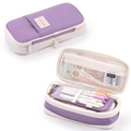 Lavender telescopic canvas pencil case with large capacity and double zipper design - Diagonal Purple