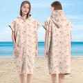 Microfiber beach changing robe with hood and palm tree pattern in beige and brown - Sleeveless Zipper Style - Coconut Trees