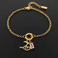 Elegant 14K gold plated stainless steel bracelet with letter L and pink crystal charms - Letter Z