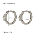 Silver round hoop earrings featuring three inlaid pearls with size measurement details - Silver Triple Pearl Decoration Style (JDE2022955-P-S)