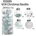 24-piece 6cm Christmas ball set with white and teal feathers, beads, and glitter in a tube - Transparent Feather Filling