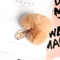 Leopard print heart plush keychain with soft apricot faux fur and gold metal clasp - Light Khaki
