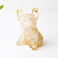 French Bulldog figurine with clear natural crystal chips and gold foil in resin - White Crystal