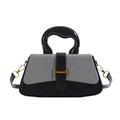 Grey and black leather box bag with wavy handle and gold H-buckle detail - Black