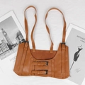 Brown vintage PU leather corset belt with dual buckles and shoulder straps in punk style - Camel (75cm)