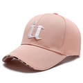 Pink textured knit baseball cap featuring white H letter embroidery and camouflage brim - Adjustable / Pink (U Letter)