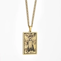 Gold stainless steel tarot necklace featuring The Tower card rectangular pendant - The Tower / Gold