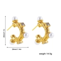 Detailed dimensions of C-shaped gold earrings with white pearls and clear crystals - Gold with Pearl & Square Rhinestone (22576_10)