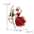 Ballerina couple brooch in gold-plated alloy with red enamel and crystals, 5cm height - Gold Red Green Dancing Couple