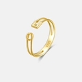 Minimalist S925 sterling silver safety pin open ring with gold plating and clear gemstone - Adjustable Open / 18K Gold