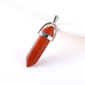 Polished hexagonal red stone pendant with silver metallic bail on white tray - Red Jasper