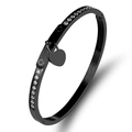 Brushed black stainless steel heart pendant bracelet with double row of clear rhinestones - Black
