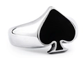 Macro detail of stainless steel ring with black enamel spade symbol and polished finish - US 7 / Silver Black Spade
