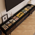 Retro exotic patterns on black leather TV cabinet mat with leopard and floral motifs - 30*80cm / Style-W