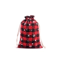 Red and black plaid cotton gift bag with white snowflake print and drawstring closure - 10*14cm / Christmas Snowflake Red Black Plaid