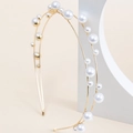 Double-layered gold metal headband with various sized white pearls for bridal hair - Gold