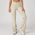 Pantalon de yoga évasé à taille croisée en beige clair avec poches latérales - Abricot Avoine